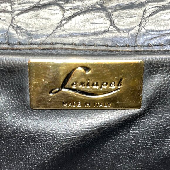 Lexiapel Womens Black Croc-Embossed Leather Gold Turn-Lock Closure Crossbody Bag - Picture 6 of 10